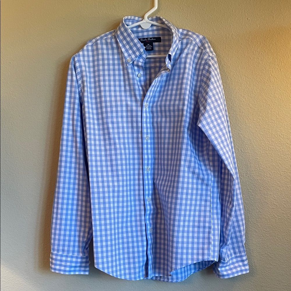 Boys Brooks Brothers Light Blue Gingham shirt button down collar size medium